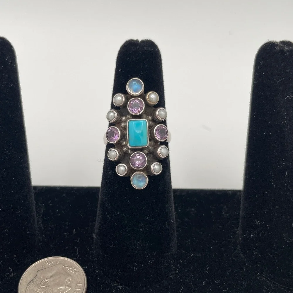 Nicky Butler Sterling Silver Female Womens Size 7 Multi-Gemstone Statement Ring